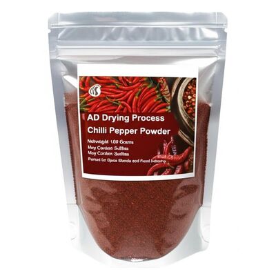 Chile en polvo rojo suave orgánico con nivel de picante de 0-100 SHU y 100 gramos de peso neto para cocina china