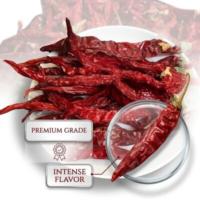 Chiles Rojos Secos sin Tallo, Naturales, Secados al Sol, Grado Exportación, Enteros, 4-7cm, 20000-50000SHU, Venta al por Mayor