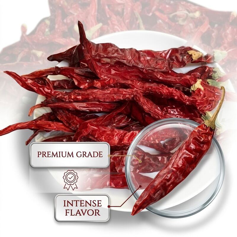 Chiles Rojos Secos sin Tallo, Naturales, Secados al Sol, Grado Exportación, Enteros, 4-7cm, 20000-50000SHU, Venta al por Mayor